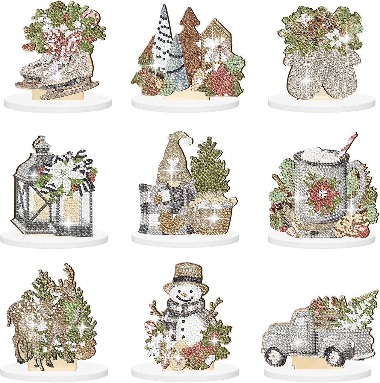 9 Pcs Winter Tabletop DIY Diamond Art(11.97 x 10.04 x 0.71 inches)